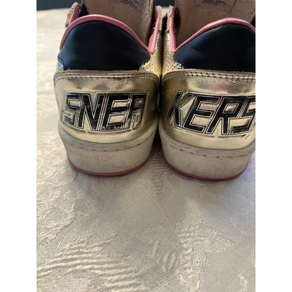 Golden Goose Gold Ballstars Leather Gold with Pink Trim  Size 37/7 - Picture 5 of 13